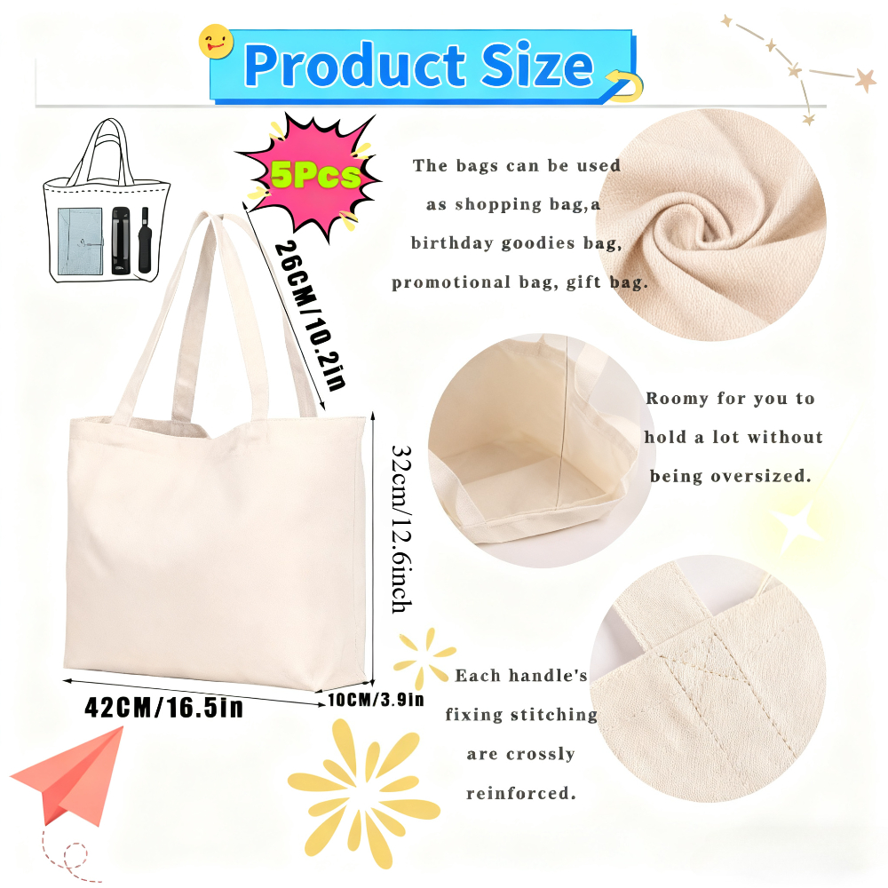 5 Pcs Large Capacity Sublimati - огляд і ціна Tote Bag Sublimation
